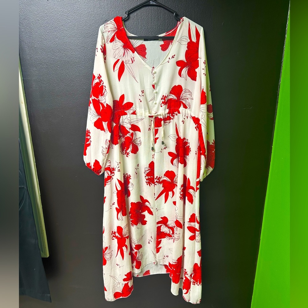 A Line Neck Long Sleeve Bishop Sleeve High Waist